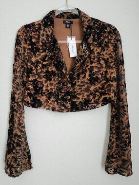 NWT NASTY GAL Floral Animal Devore Burnout Velvet Cropped 90s Y2K Top 6